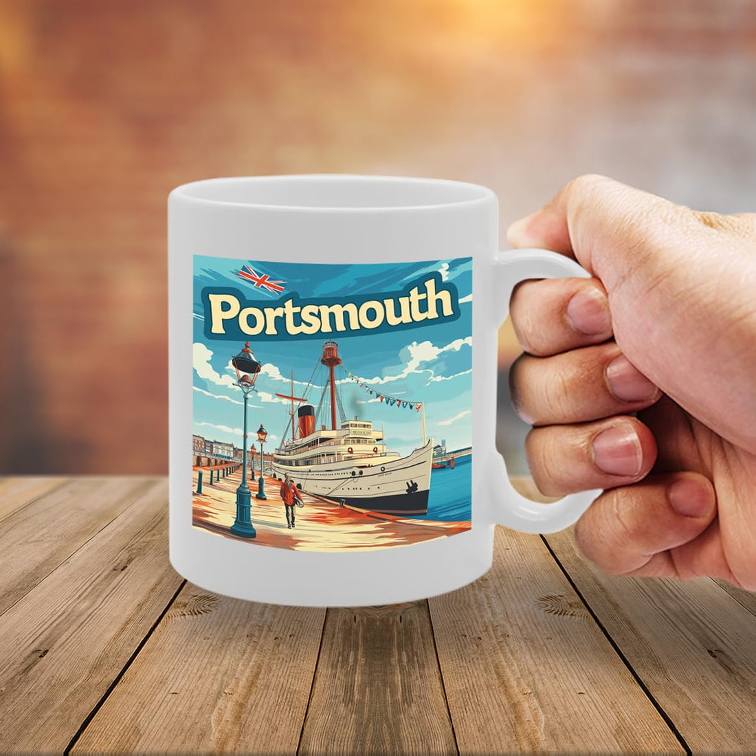 Printed Coffee Ceramic  Featuring Cities And Landmarks In United Kingdom (Portsmouth) - Funny Printed Coffee Mug - Great Gift Idea