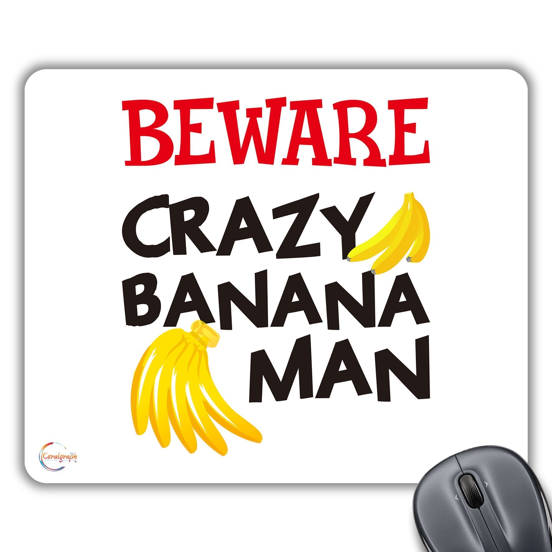 CP596 Beware Crazy Banana Man Novelty Gift Printed PC Laptop Computer Mouse Mat Pad