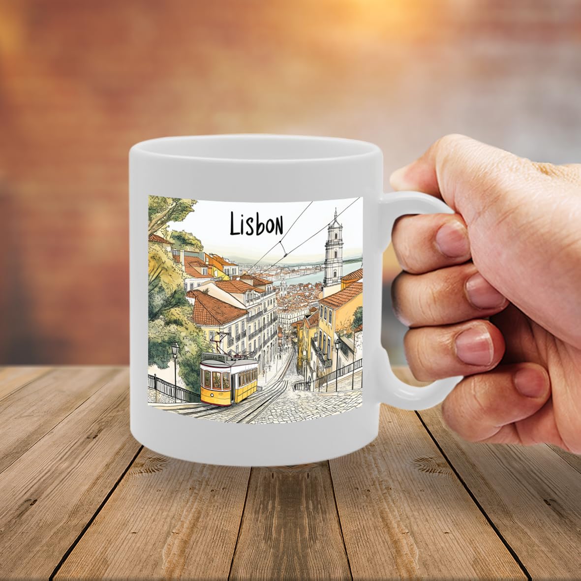 11Oz Dishwasher-Safe Ceramic  Featuring Popular Cities & Capitals From Europe And Around The World (Lisbon) - Funny Printed Coffee Mug - Great Gift Idea