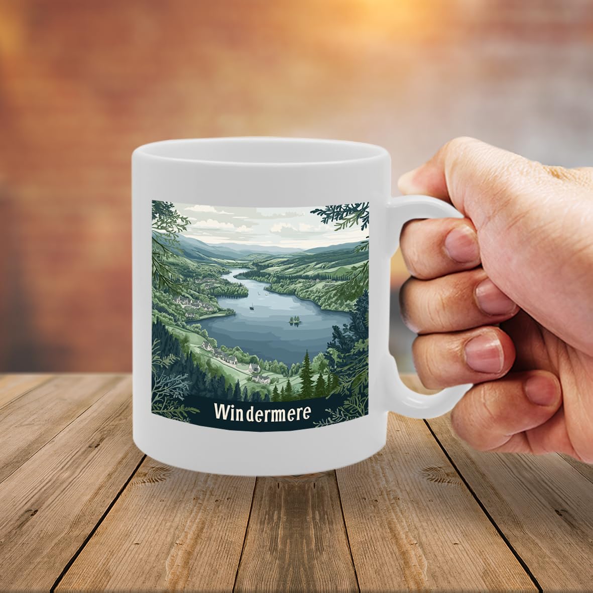 Printed Coffee Ceramic  Featuring Cities And Landmarks In United Kingdom (Windermere) - Funny Printed Coffee Mug - Great Gift Idea