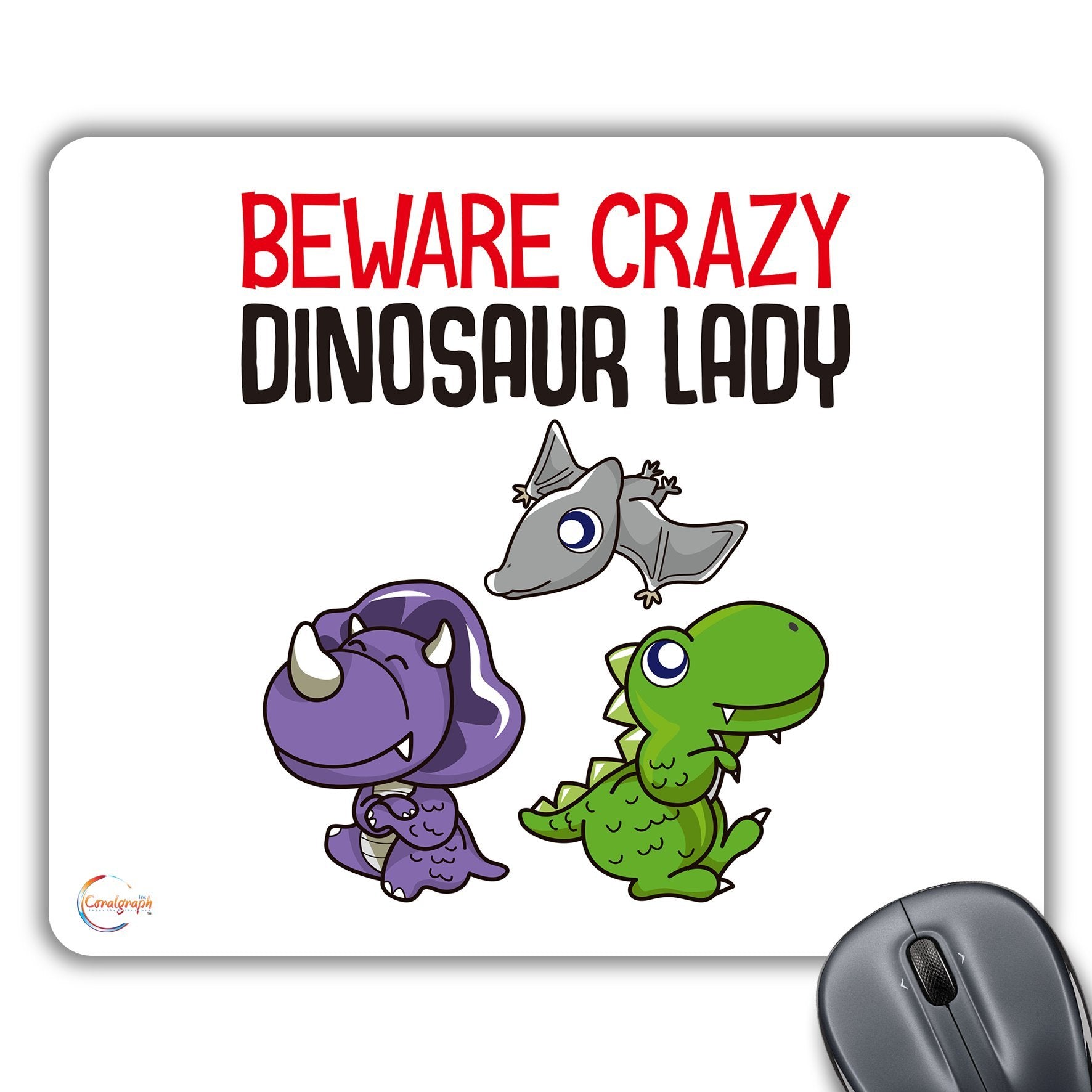 CP579 Beware Crazy Dinosaur Lady Novelty Gift Printed PC Laptop Computer Mouse Mat Pad