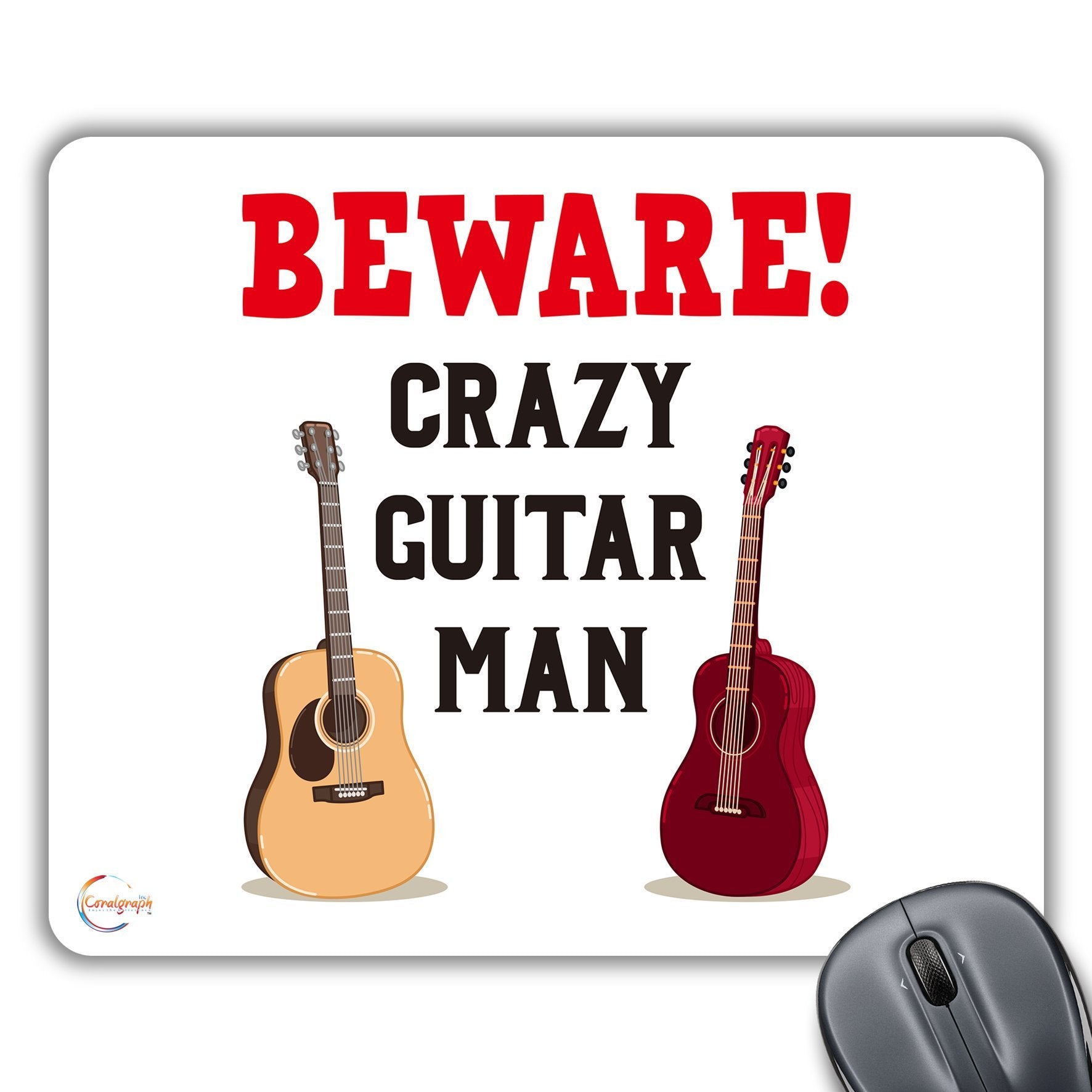 CP562 Beware Crazy Guitar Man Novelty Gift Printed PC Laptop Computer Mouse Mat Pad