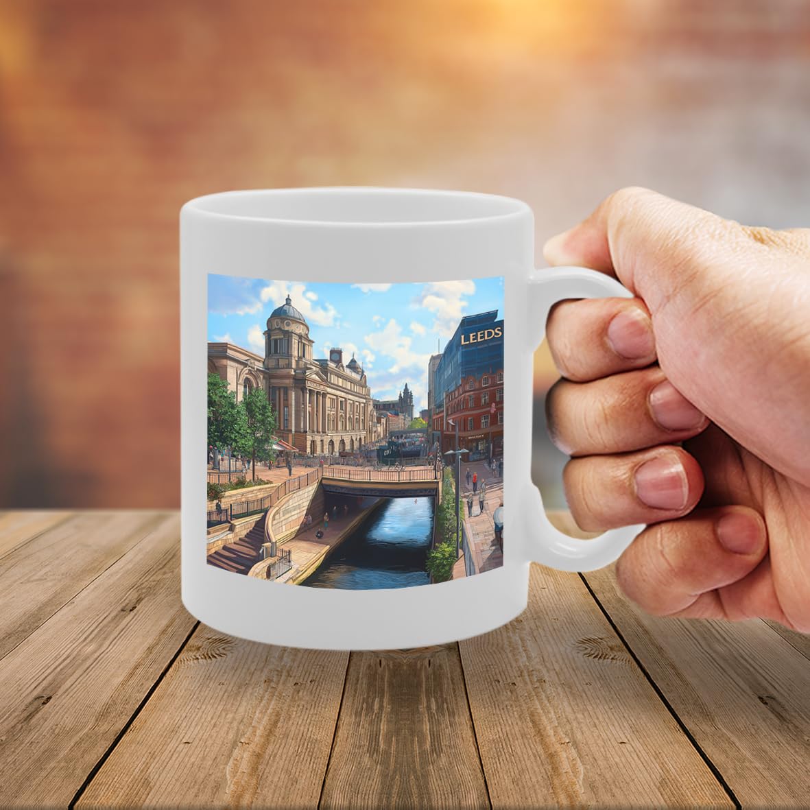 Printed Coffee Ceramic  Featuring Cities And Landmarks In United Kingdom (Leeds) - Funny Printed Coffee Mug - Great Gift Idea