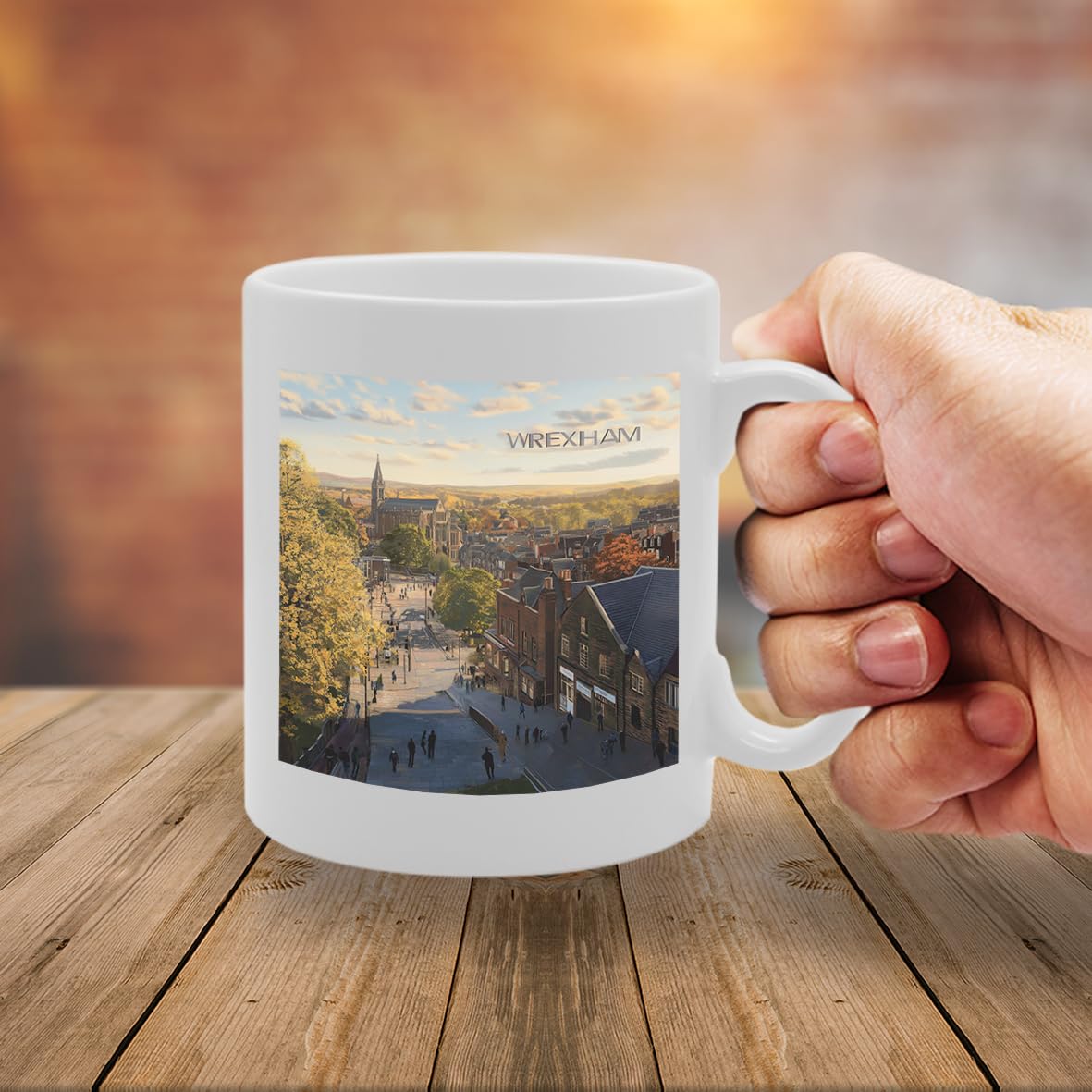 Printed Coffee Ceramic  Featuring Cities And Landmarks In United Kingdom (Wrexham) - Funny Printed Coffee Mug - Great Gift Idea