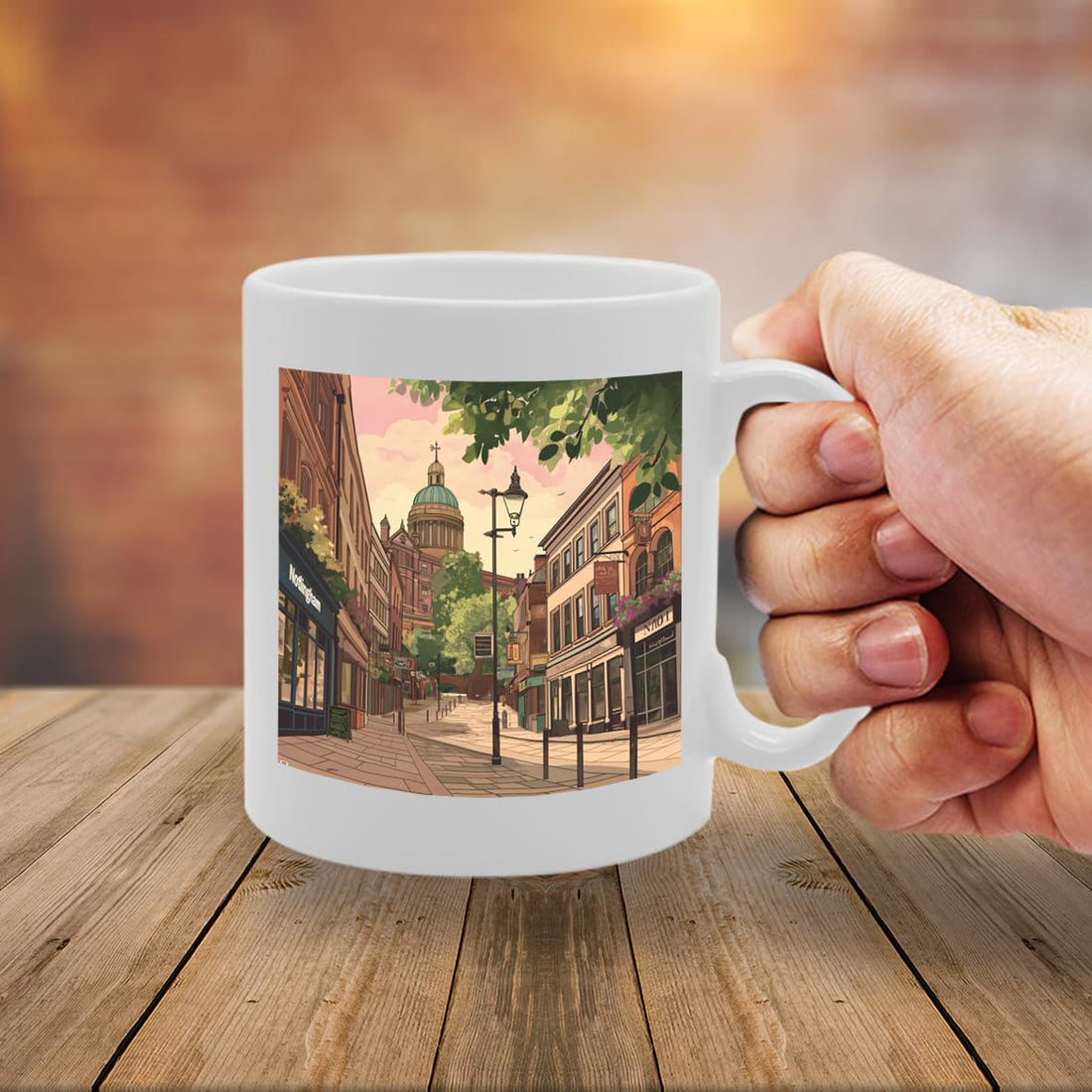Printed Coffee Ceramic  Featuring Cities And Landmarks In United Kingdom (Nottingham) - Funny Printed Coffee Mug - Great Gift Idea