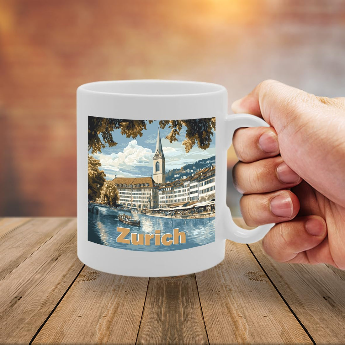 11Oz Dishwasher-Safe Ceramic  Featuring Popular Cities & Capitals From Europe And Around The World (Zurich) - Funny Printed Coffee Mug - Great Gift Idea