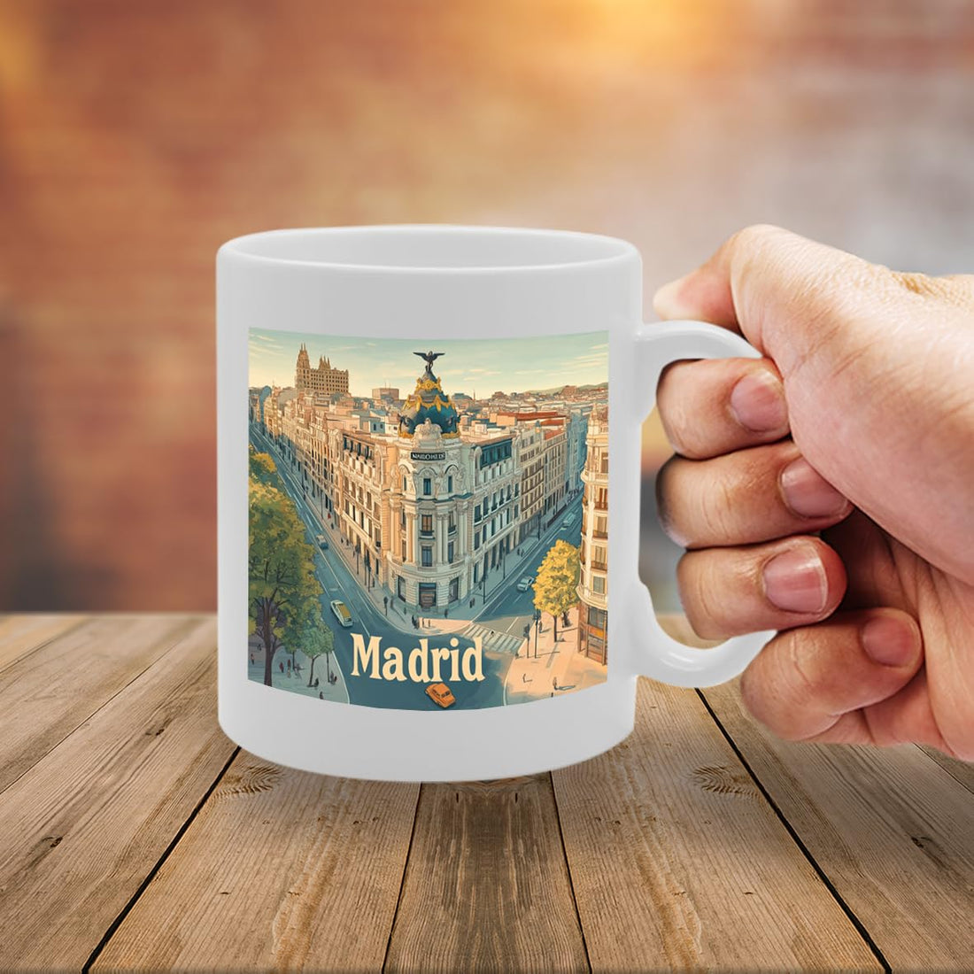 11Oz Dishwasher-Safe Ceramic  Featuring Popular Cities & Capitals From Europe And Around The World (Madrid) - Funny Printed Coffee Mug - Great Gift Idea