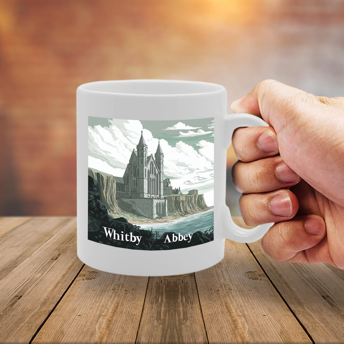Printed Coffee Ceramic  Featuring Cities And Landmarks In United Kingdom (Whitby Abbey) - Funny Printed Coffee Mug - Great Gift Idea