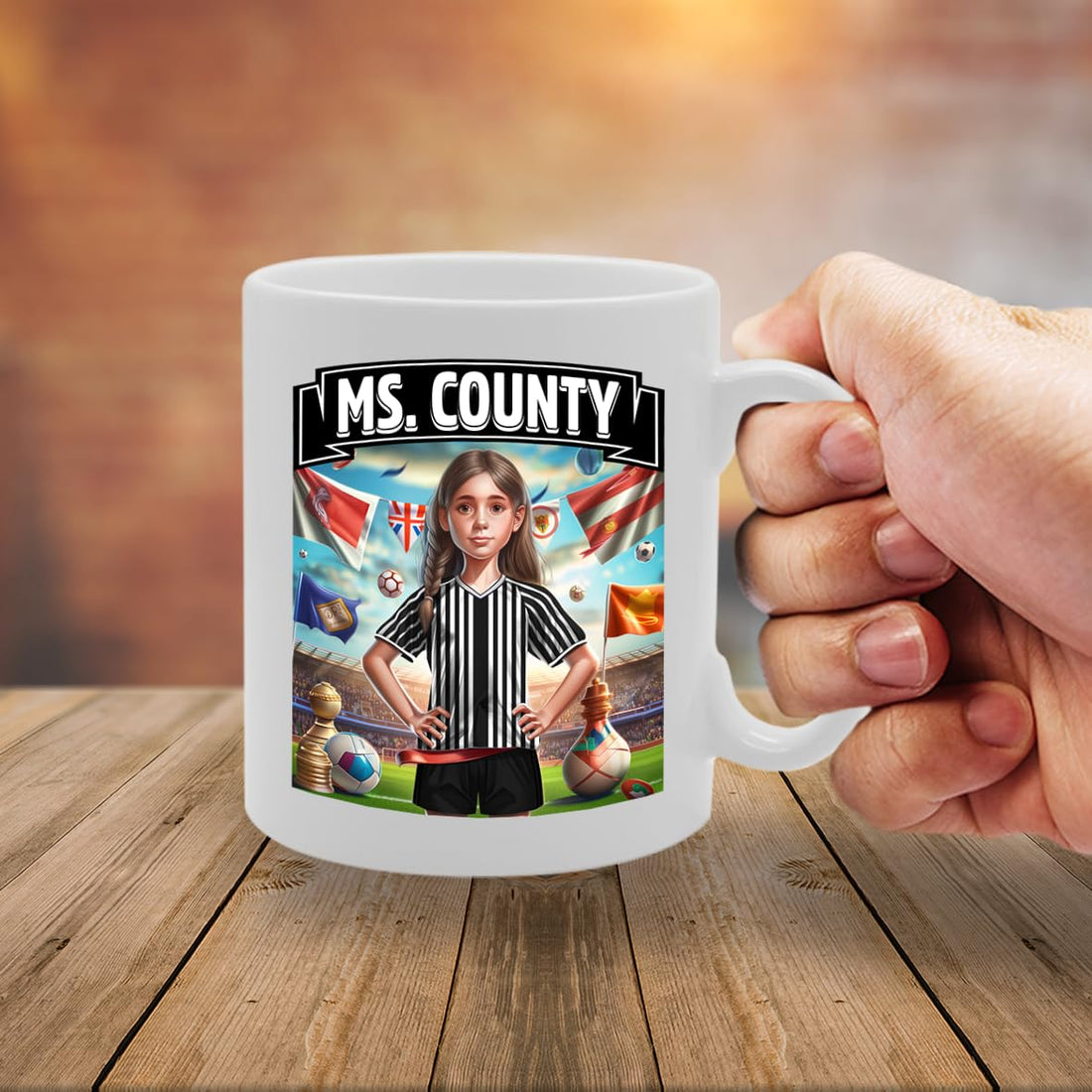 Football Fan Ceramic  - Perfect   For Soccer Lovers, Ladies & Girls - Printed Cup For Footie Enthusiasts (County) - Funny Printed Coffee Mug - Great Gift Idea