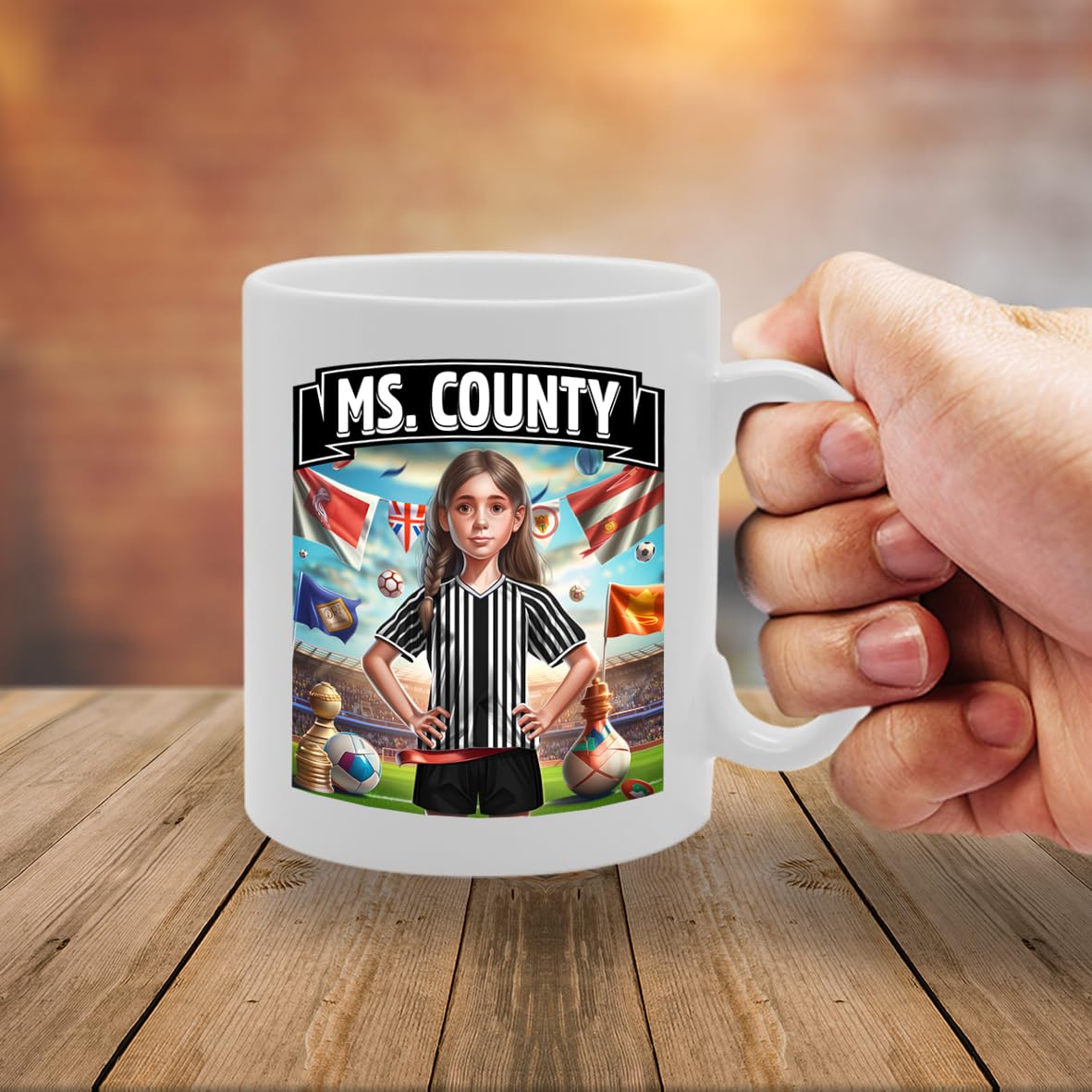 Football Fan Ceramic  - Perfect   For Soccer Lovers, Ladies & Girls - Printed Cup For Footie Enthusiasts (County) - Funny Printed Coffee Mug - Great Gift Idea