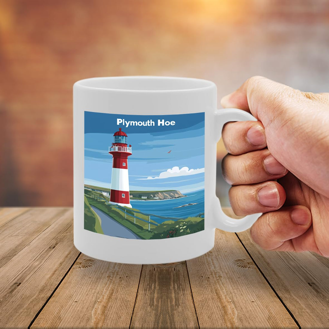 Printed Coffee Ceramic  Featuring Cities And Landmarks In United Kingdom (Plymouth Hoe) - Funny Printed Coffee Mug - Great Gift Idea