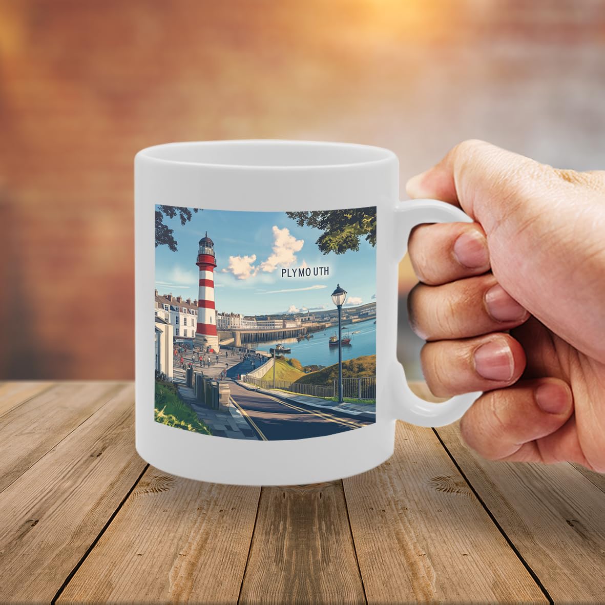 Printed Coffee Ceramic  Featuring Cities And Landmarks In United Kingdom (Plymouth) - Funny Printed Coffee Mug - Great Gift Idea