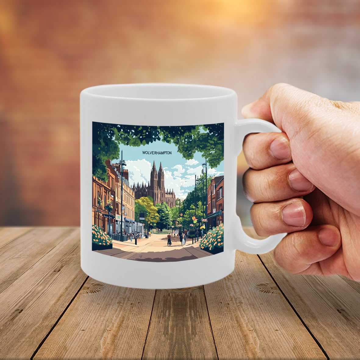 Printed Coffee Ceramic  Featuring Cities And Landmarks In United Kingdom (Wolverhampton) - Funny Printed Coffee Mug - Great Gift Idea