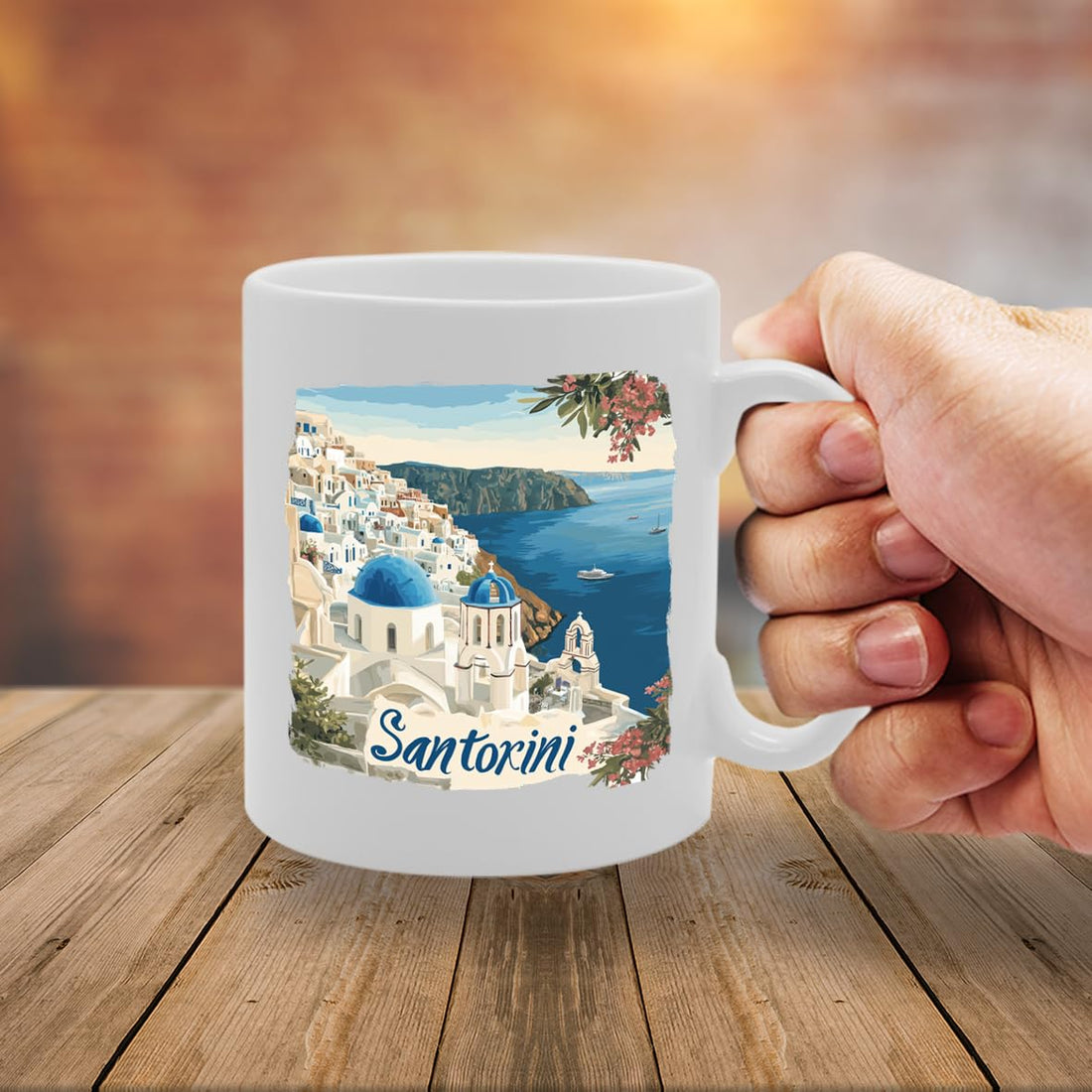 Santorini   Printed Tea Coffee Ceramic  Mg6529 - Funny Printed Coffee Mug - Great Gift Idea