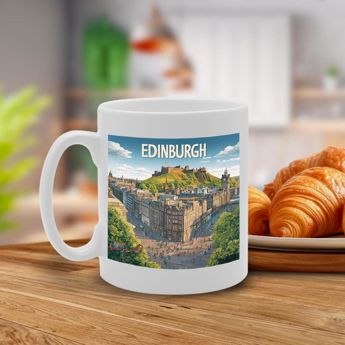 Printed Coffee Ceramic  Featuring Cities And Landmarks In United Kingdom (Edinburgh) - Funny Printed Coffee Mug - Great Gift Idea