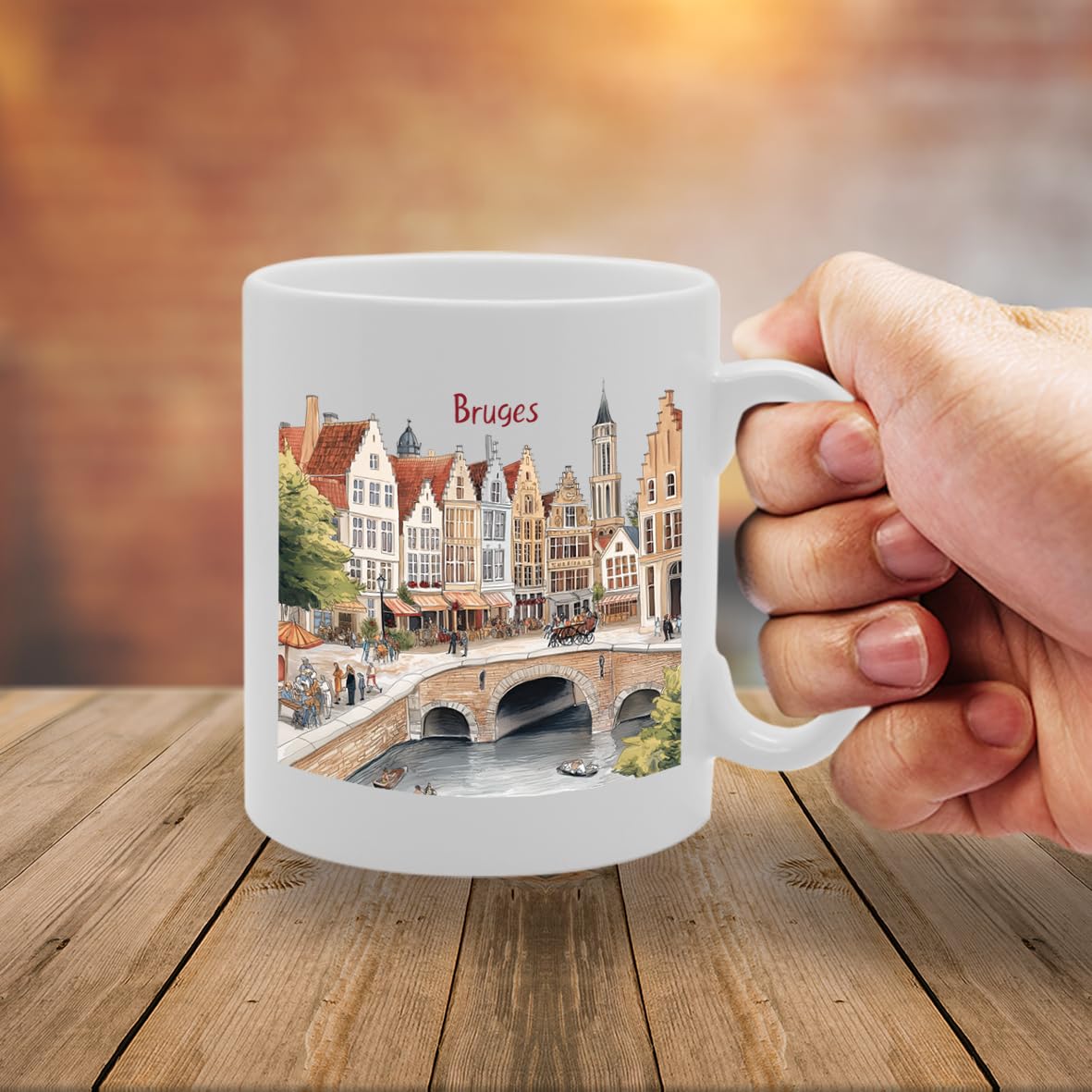 11Oz Dishwasher-Safe Ceramic  Featuring Popular Cities & Capitals From Europe And Around The World (Bruges) - Funny Printed Coffee Mug - Great Gift Idea