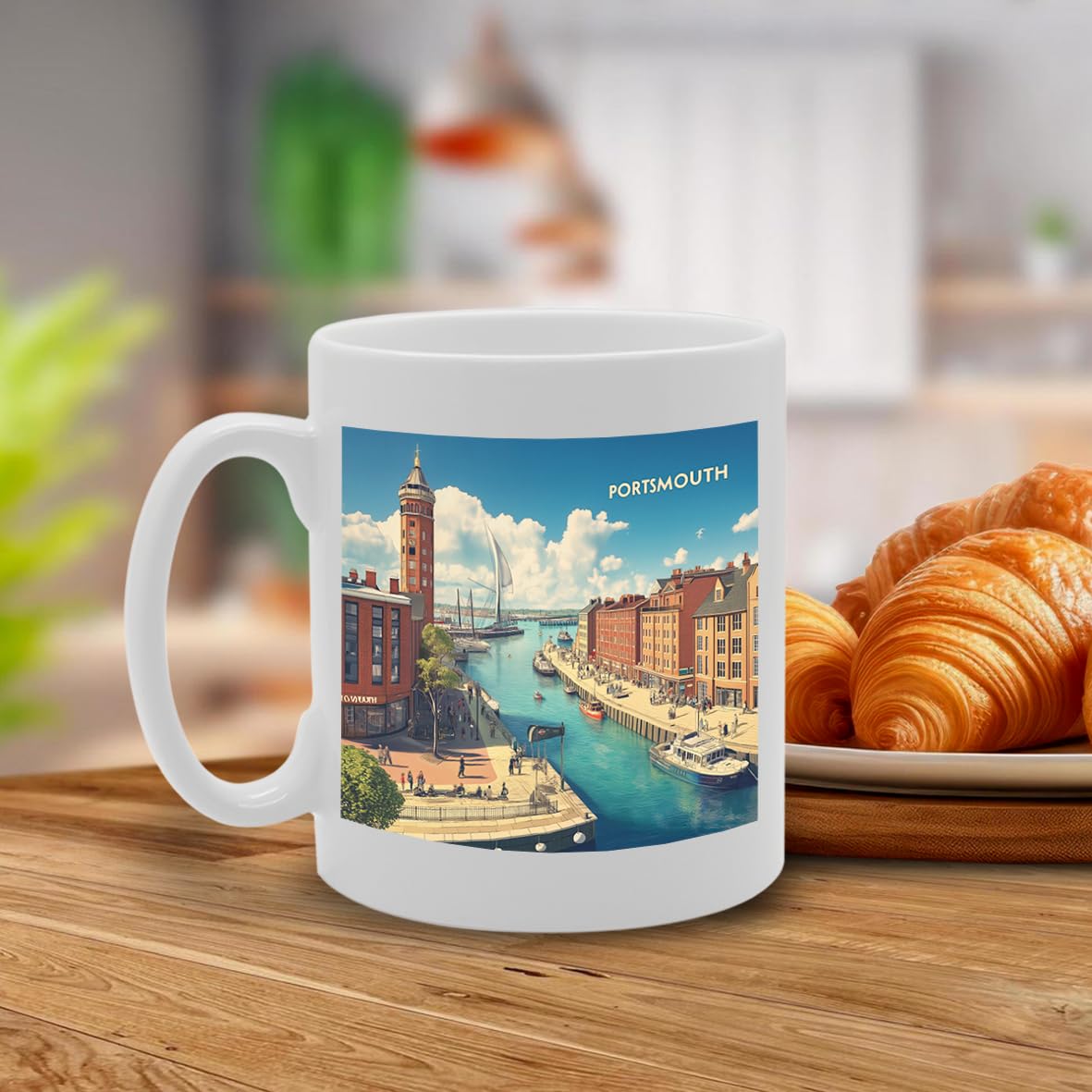 Printed Coffee Ceramic  Featuring Cities And Landmarks In United Kingdom (Portsmouth) - Funny Printed Coffee Mug - Great Gift Idea