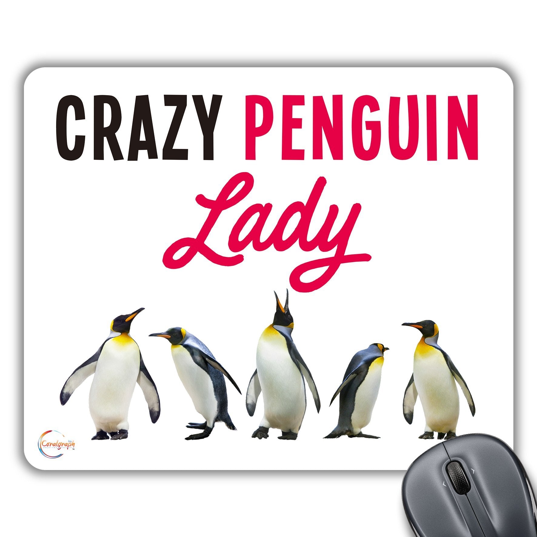 CP607 Beware Crazy Penguin Lady Novelty Gift Printed PC Laptop Computer Mouse Mat Pad