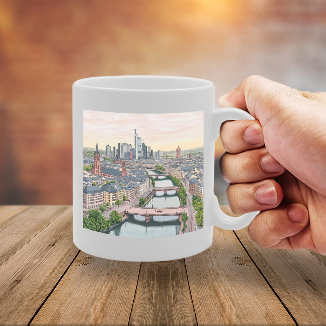 11Oz Dishwasher-Safe Ceramic  Featuring Popular Cities & Capitals From Europe And Around The World (Frankfurt) - Funny Printed Coffee Mug - Great Gift Idea