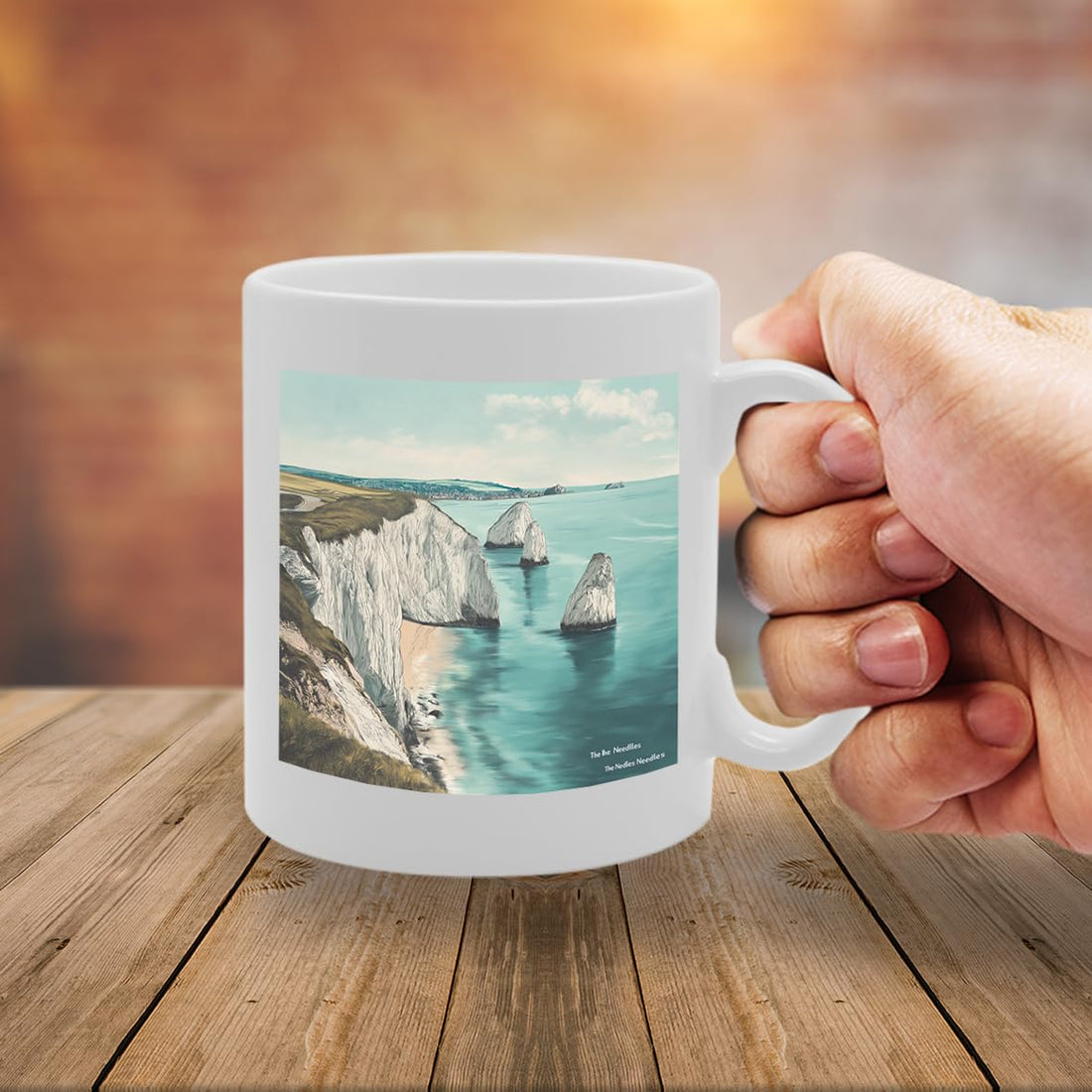 Printed Coffee Ceramic  Featuring Cities And Landmarks In United Kingdom (Needles) - Funny Printed Coffee Mug - Great Gift Idea