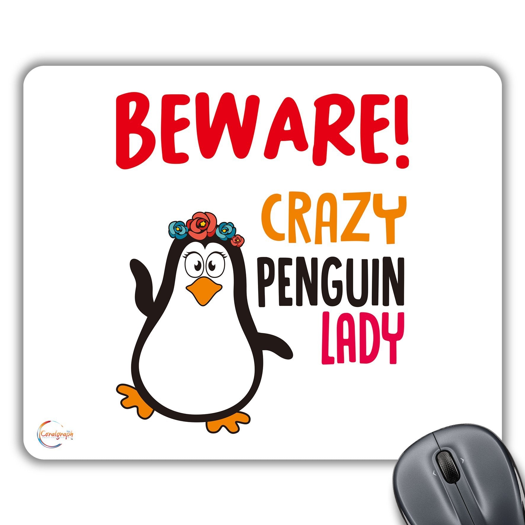 CP534 Beware Crazy Penguin Lady (B) Novelty Gift Printed PC Laptop Computer Mouse Mat Pad