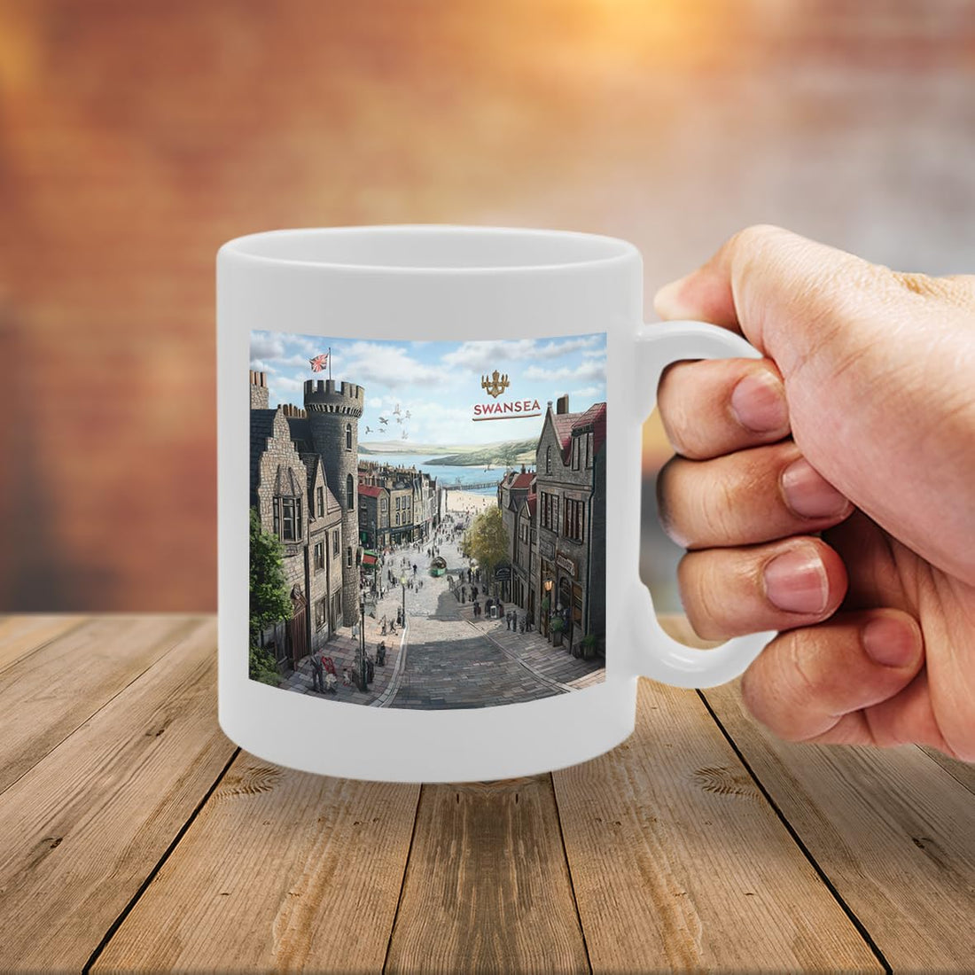 Printed Coffee Ceramic  Featuring Cities And Landmarks In United Kingdom (Swansea) - Funny Printed Coffee Mug - Great Gift Idea