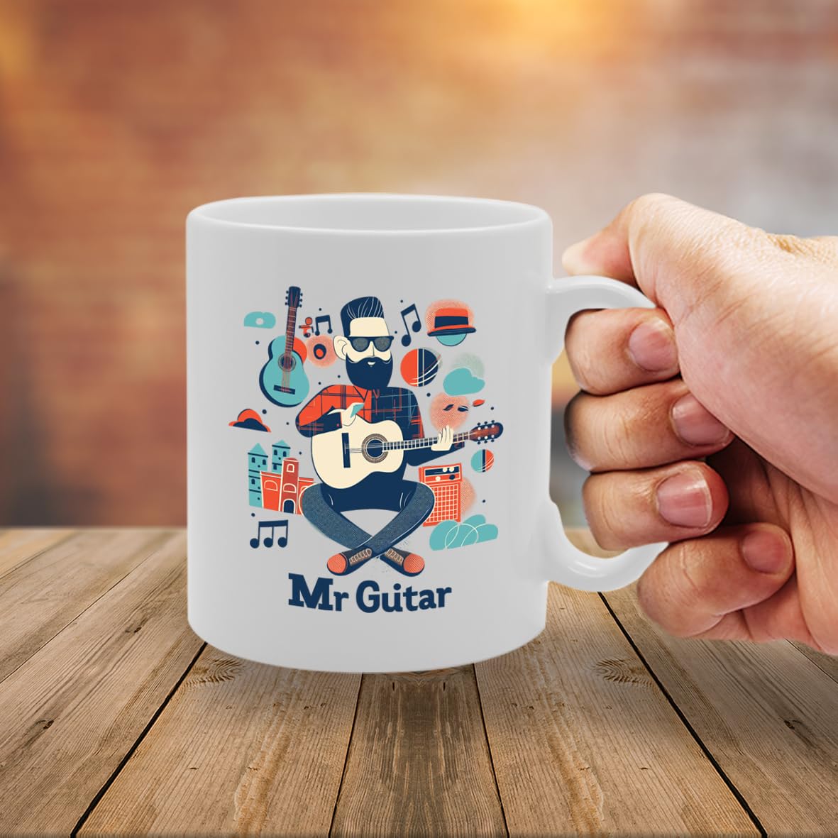 Mr Guitar Player  - Ideal For Music Lovers, Unique Guitar Handle Design, 11Oz Ceramic Coffee  For Musicians, Guitarists, And Music Enthusiasts Mg5904 - Funny Printed Coffee Mug - Great Gift Idea