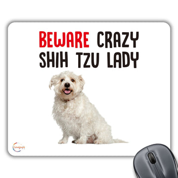 CP518 Beware Crazy Shih Tzu Lady Novelty Gift Printed PC Laptop Computer Mouse Mat Pad