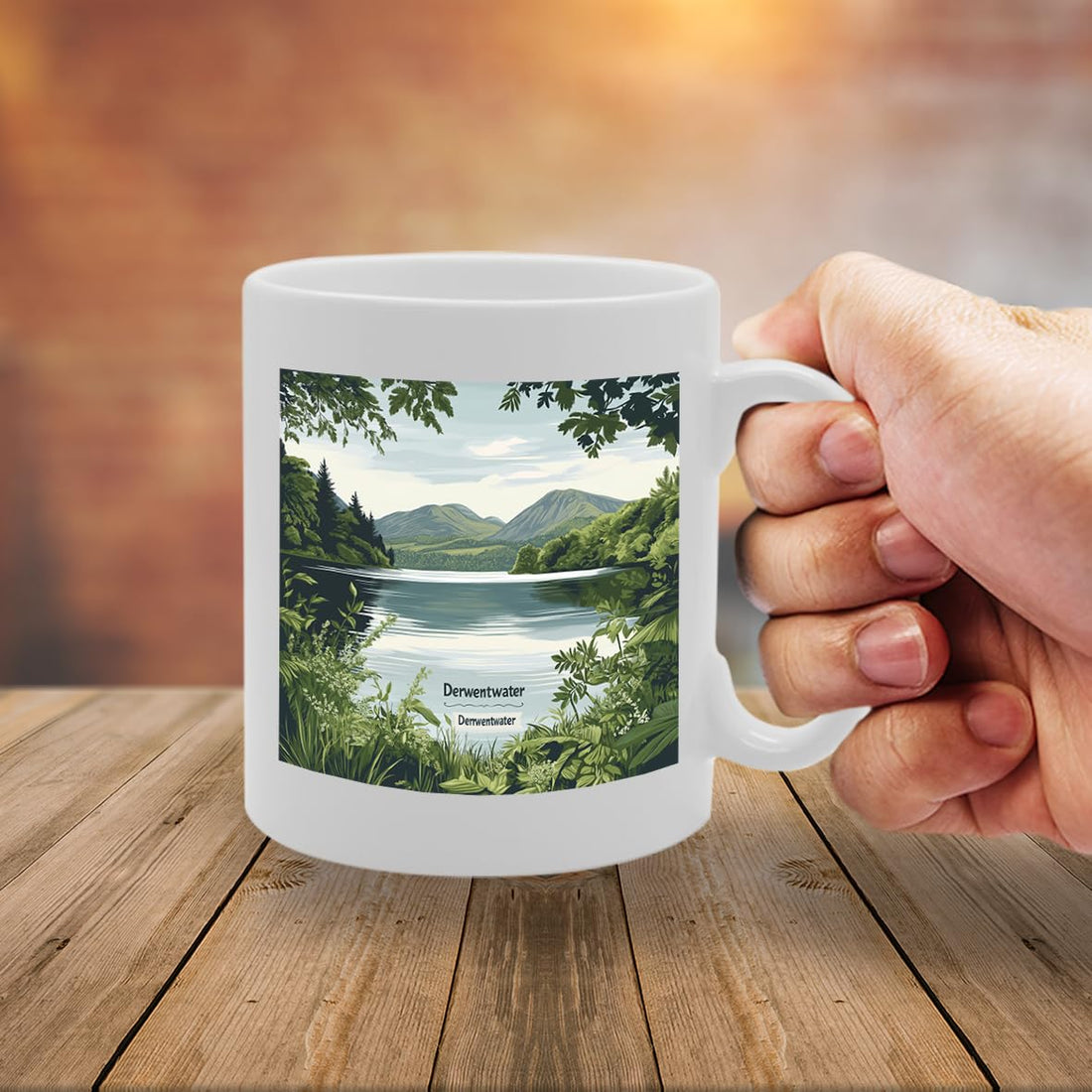 Printed Coffee Ceramic  Featuring Cities And Landmarks In United Kingdom (Derwentwater) - Funny Printed Coffee Mug - Great Gift Idea