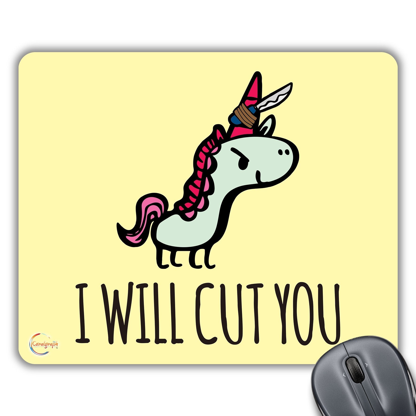 CP394 I Will Cut You Novelty Gift Printed PC Laptop Computer Mouse Mat Pad