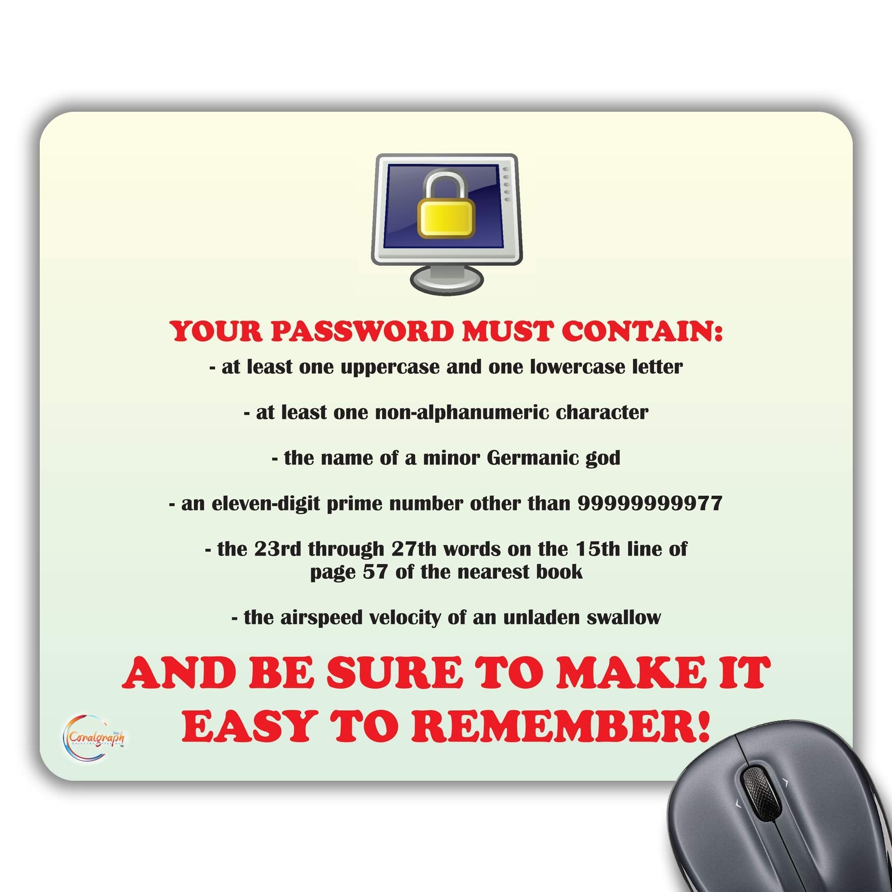 CP034 Funny Password Must Contain Requirements Novelty Gift Printed PC Laptop Computer Mouse Mat Pad