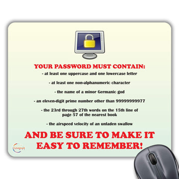 CP034 Funny Password Must Contain Requirements Novelty Gift Printed PC Laptop Computer Mouse Mat Pad