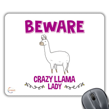 CP550 Beware Crazy Llama Lady Novelty Gift Printed PC Laptop Computer Mouse Mat Pad