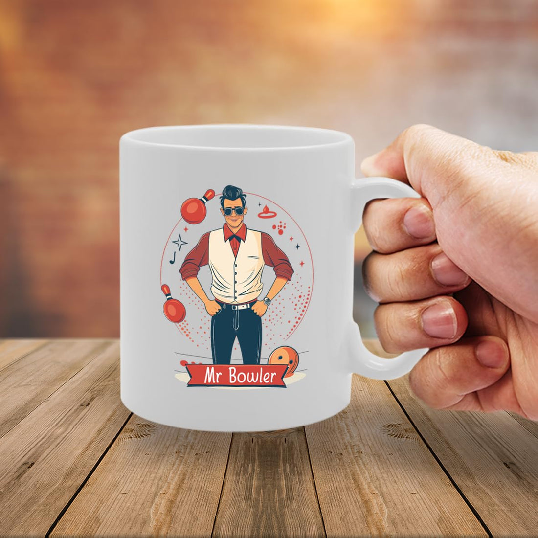 Mr Bowler  - Ideal For Bowling Enthusiasts, Unique Bowling Ball Handle Design, 11Oz Ceramic Coffee  For Bowlers And Sports Fans Mg5905 - Funny Printed Coffee Mug - Great Gift Idea