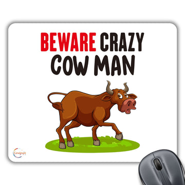CP584 Beware Crazy Cow Man Novelty Gift Printed PC Laptop Computer Mouse Mat Pad