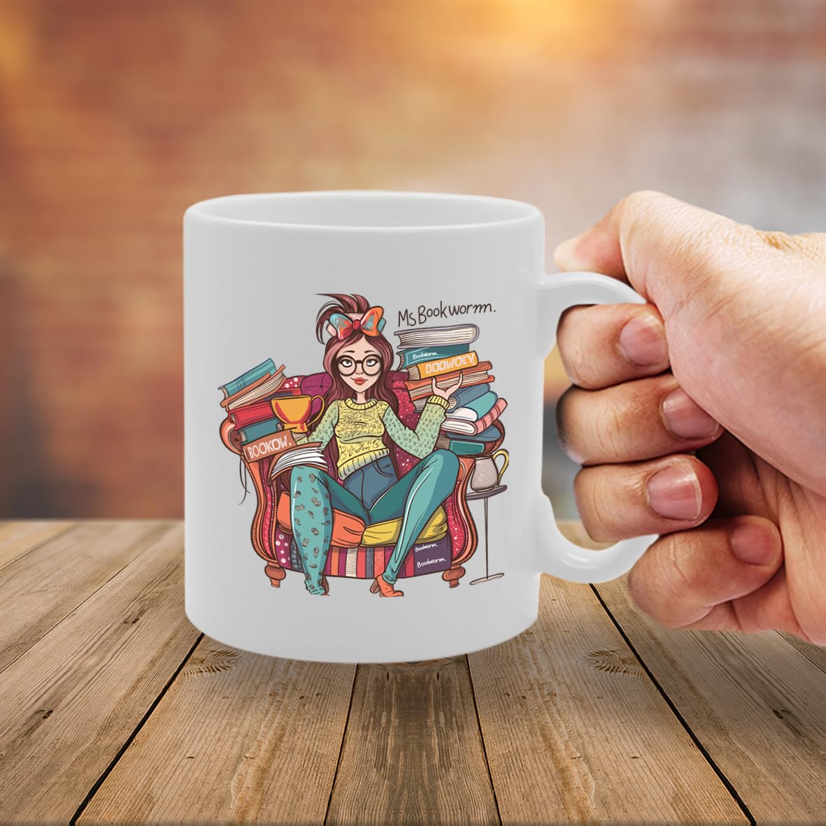 Ms Bookworm Ceramic  - Ideal For Avid Readers, Literature Lovers, And Book Enthusiasts - 11Oz Coffee  With Charming Design Mg6271 - Funny Printed Coffee Mug - Great Gift Idea