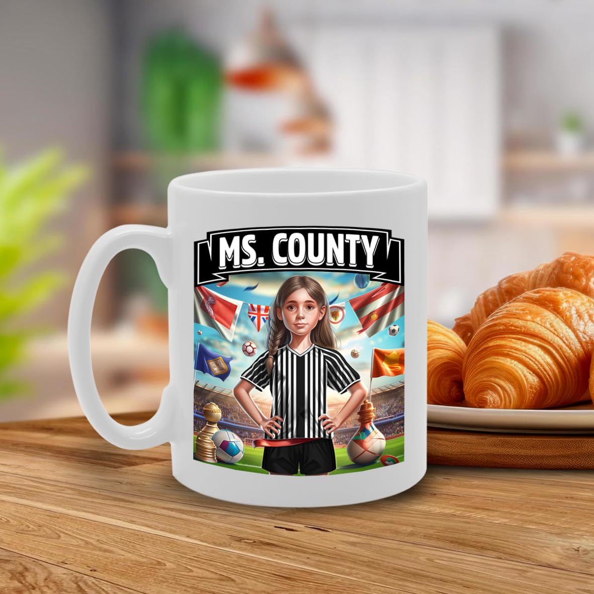 Football Fan Ceramic  - Perfect   For Soccer Lovers, Ladies & Girls - Printed Cup For Footie Enthusiasts (County) - Funny Printed Coffee Mug - Great Gift Idea