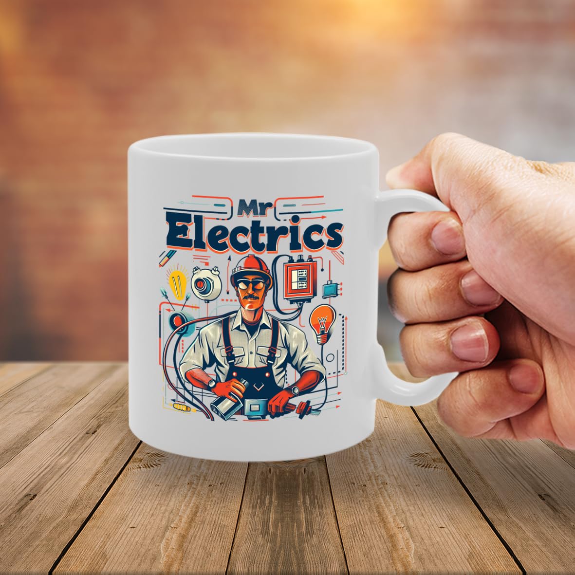 Mr Electrics  - Ideal For Electricians And Electrical Enthusiasts, Unique Electrical Handle Design, 11Oz Ceramic Coffee  For Professionals And Hobbyists Mg5907 - Funny Printed Coffee Mug - Great Gift Idea