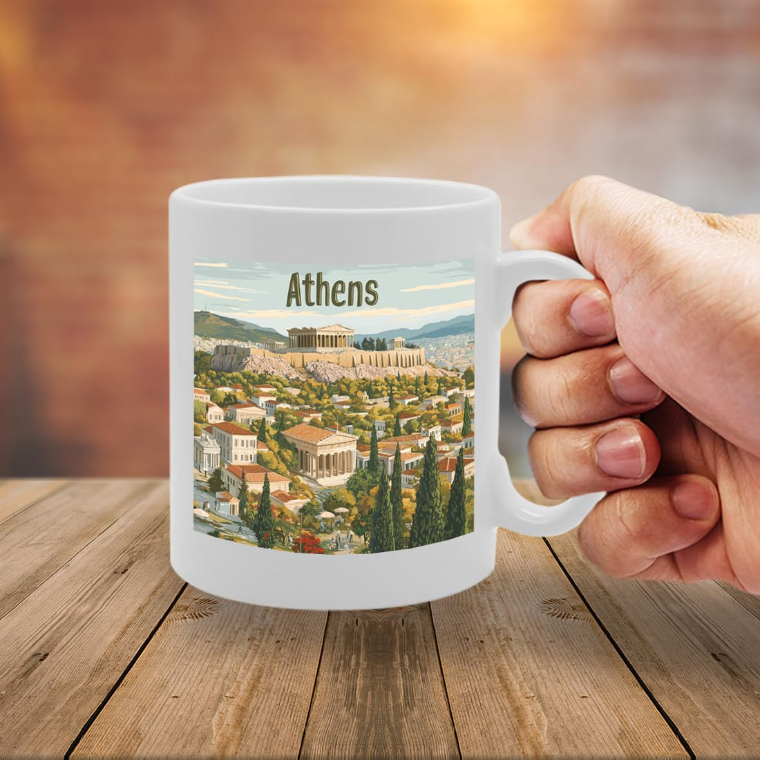 11Oz Dishwasher-Safe Ceramic  Featuring Popular Cities & Capitals From Europe And Around The World (Athens) - Funny Printed Coffee Mug - Great Gift Idea