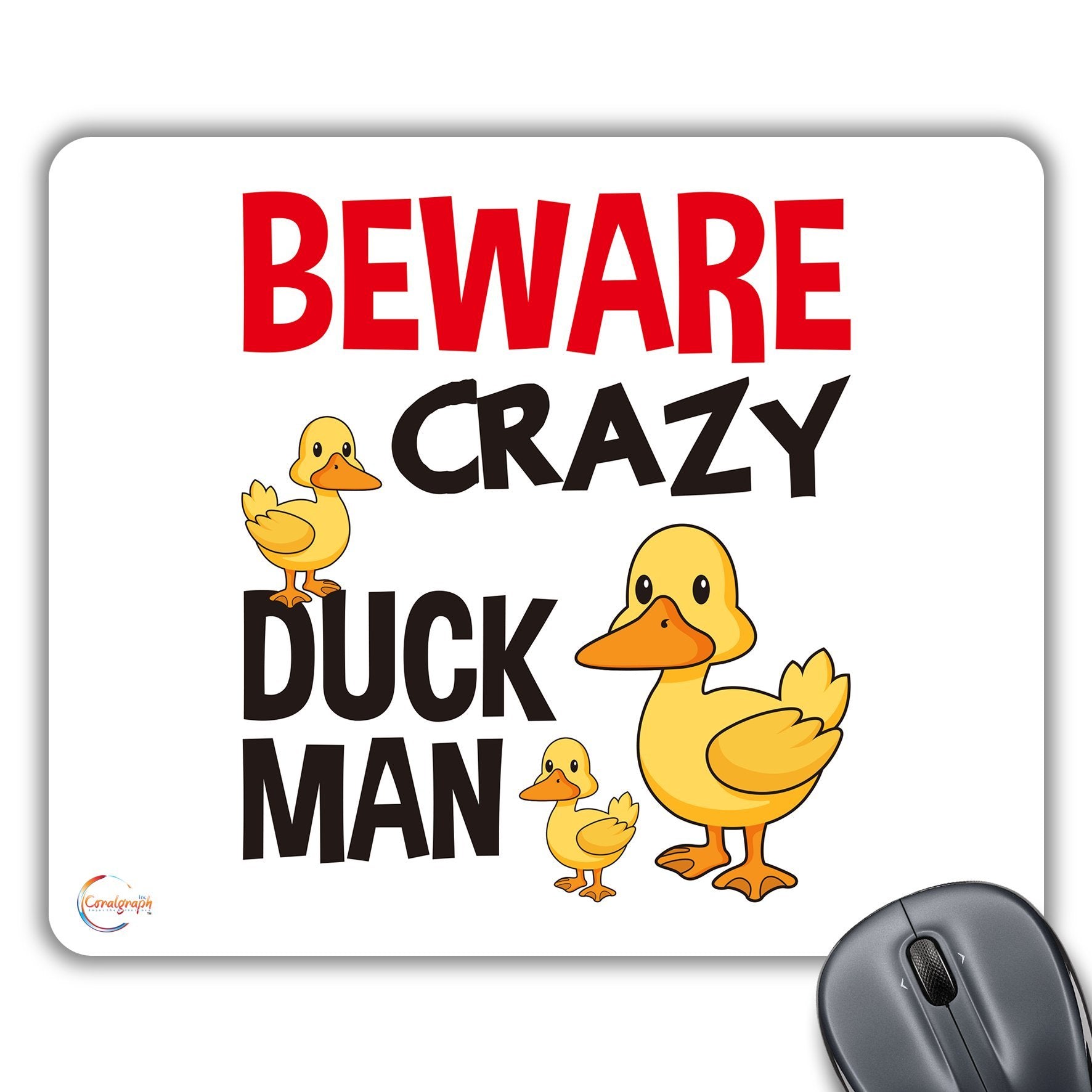 CP575 Beware Crazy Duck Man Novelty Gift Printed PC Laptop Computer Mouse Mat Pad