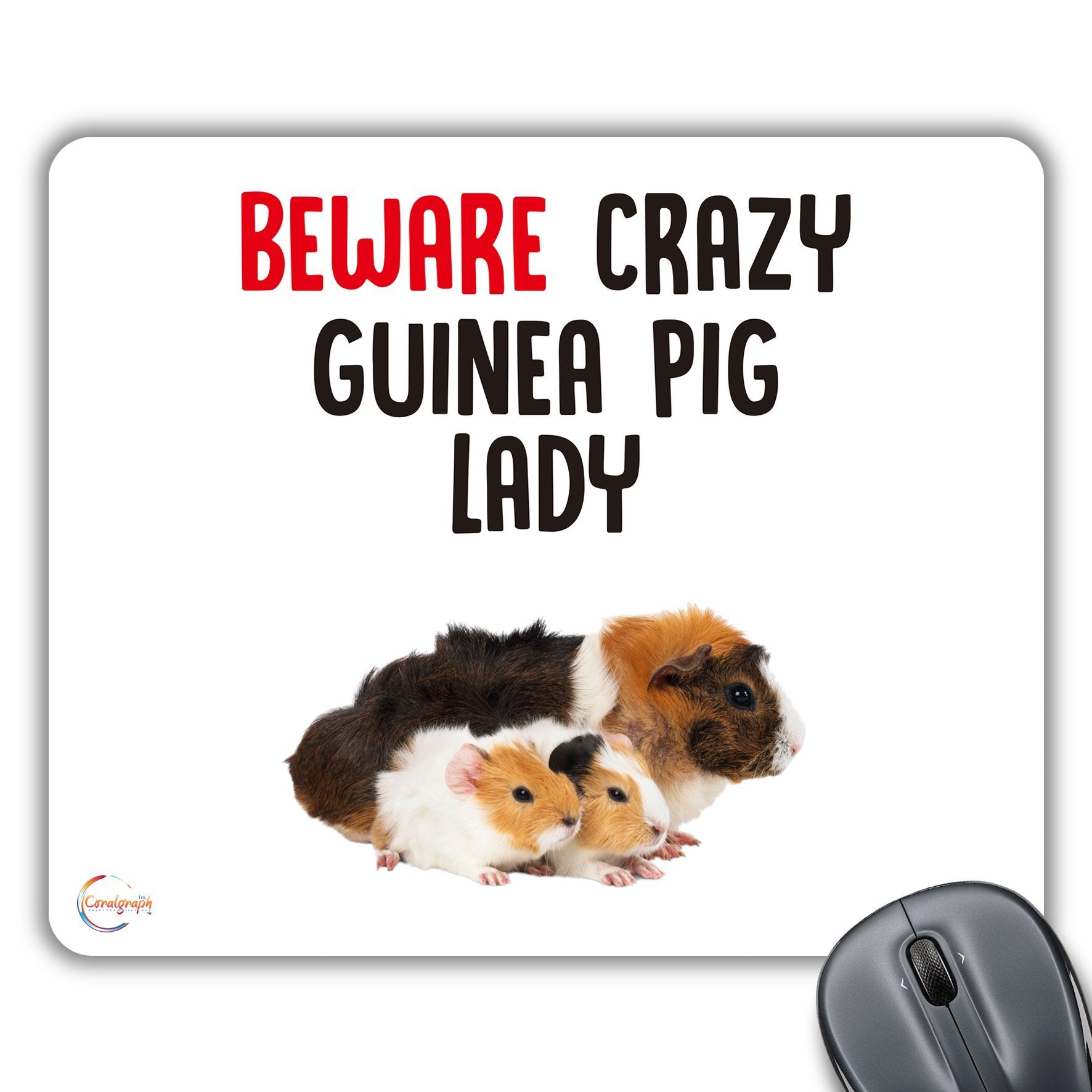 CP563 Beware Crazy Guinea Pig Lady Novelty Gift Printed PC Laptop Computer Mouse Mat Pad