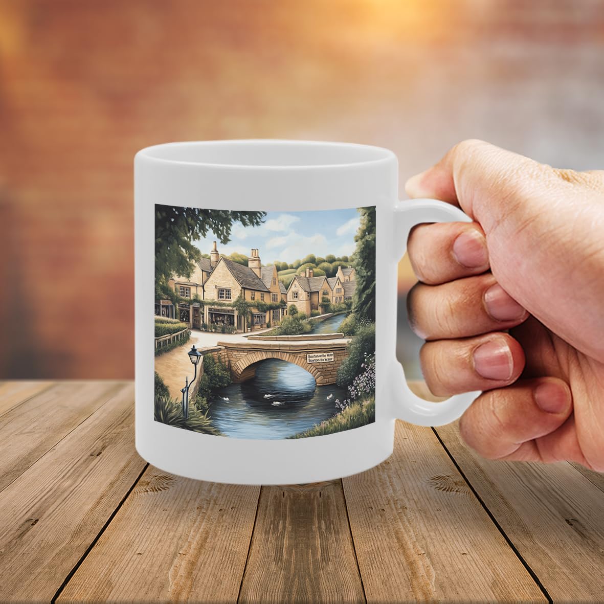 Printed Coffee Ceramic  Featuring Cities And Landmarks In United Kingdom (Burton On Water) - Funny Printed Coffee Mug - Great Gift Idea