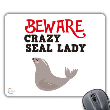 CP520 Beware Crazy Seal Lady Novelty Gift Printed PC Laptop Computer Mouse Mat Pad