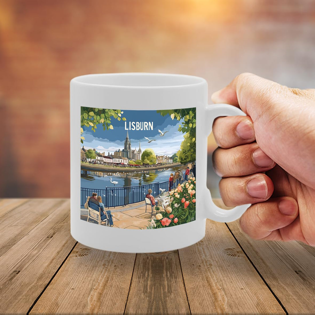 Printed Coffee Ceramic  Featuring Cities And Landmarks In United Kingdom (Lisburn) - Funny Printed Coffee Mug - Great Gift Idea