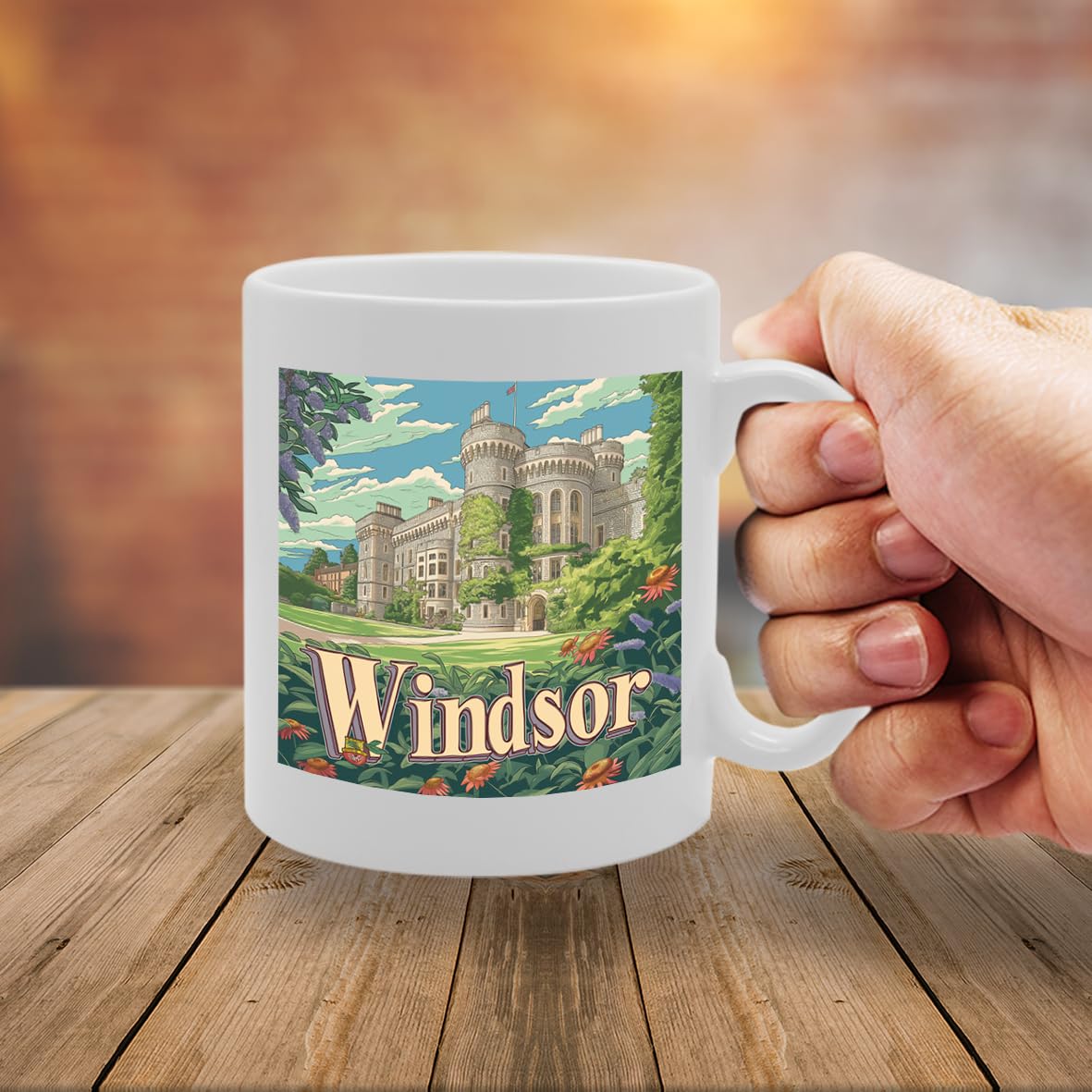 Printed Coffee Ceramic  Featuring Cities And Landmarks In United Kingdom (Windsor) - Funny Printed Coffee Mug - Great Gift Idea