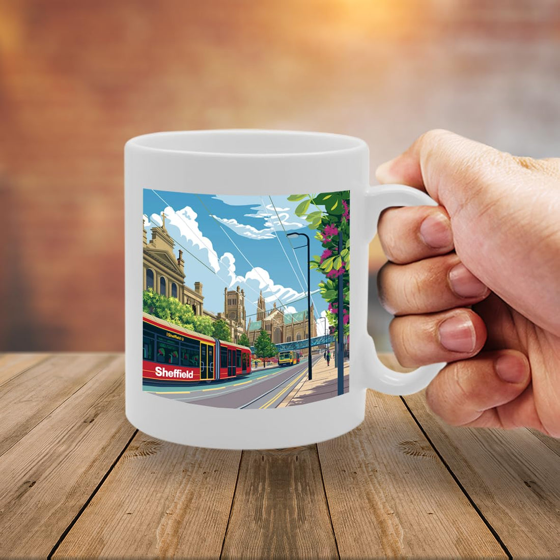 Printed Coffee Ceramic  Featuring Cities And Landmarks In United Kingdom (Sheffield) - Funny Printed Coffee Mug - Great Gift Idea