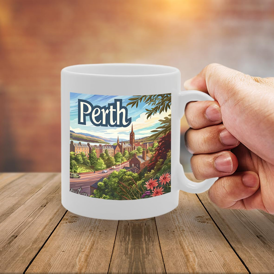 Printed Coffee Ceramic  Featuring Cities And Landmarks In United Kingdom (Perth) - Funny Printed Coffee Mug - Great Gift Idea