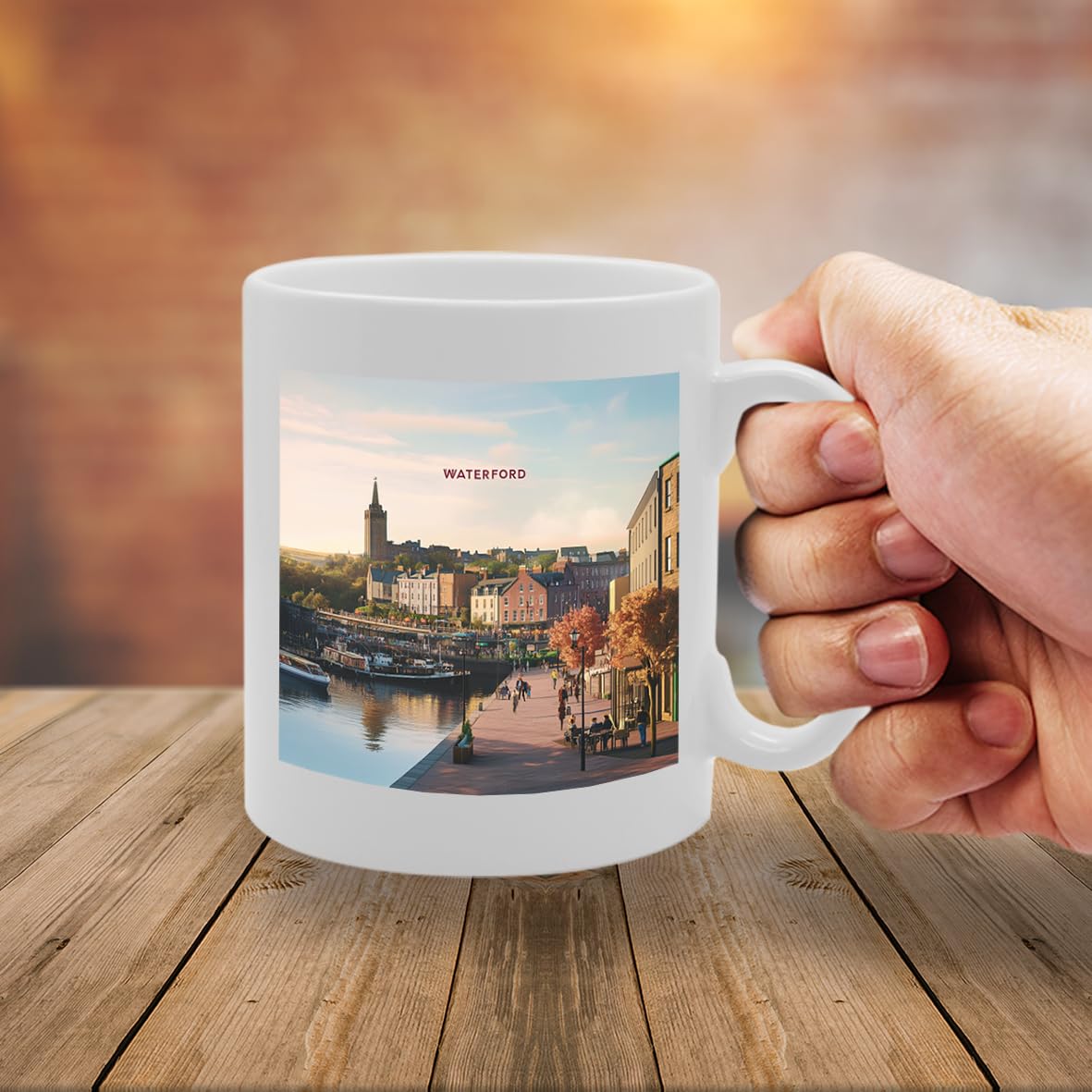Printed Coffee Ceramic  Featuring Cities And Landmarks In United Kingdom (Waterford) - Funny Printed Coffee Mug - Great Gift Idea