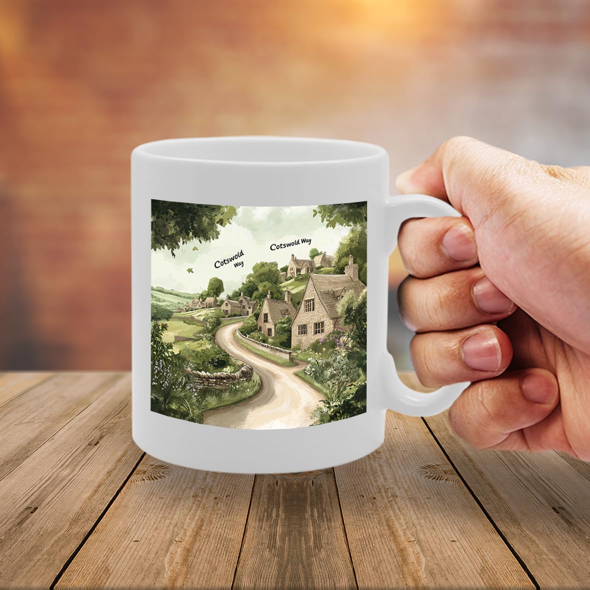 Printed Coffee Ceramic  Featuring Cities And Landmarks In United Kingdom (Cotswold Way) - Funny Printed Coffee Mug - Great Gift Idea