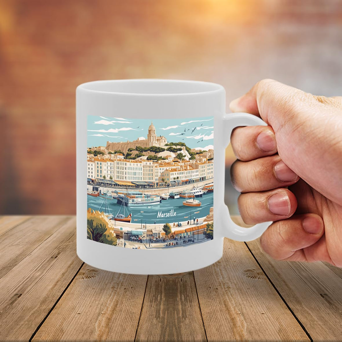 11Oz Dishwasher-Safe Ceramic  Featuring Popular Cities & Capitals From Europe And Around The World (Marseille) - Funny Printed Coffee Mug - Great Gift Idea